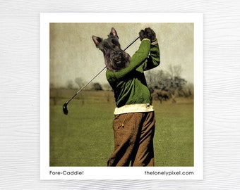 Fridge magnet -  Scottie dog golfer - Stocking stuffer - House warming gift