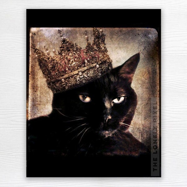 Crown Black Cat Photo Print - 5x7 8x10 11x14 16x20 24x30 - Queen King Cat Portrait