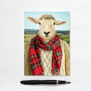 Sheep Greeting Card - 5x7 Blank - Dressed up Animals - Bea goes for a Country Hike