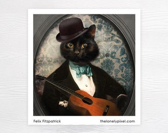 Black Cat Magnet - Guitar - Stocking Stuffer - Housewarming Gift - Under 10 - Felix Fitzpatrick