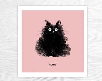 Fridge Magnet - Black Cat Drawing - Cute Stocking Stuffer