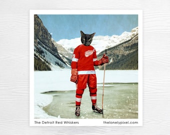 Fridge magnet - Detroit red wings hockey cat - Stocking stuffer - Gifts under 10