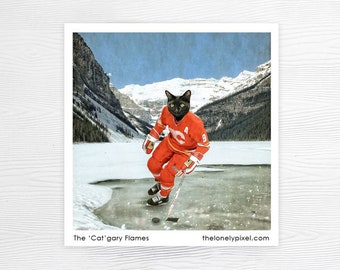 Fridge Magnet -  Calgary Flames Hockey Cat - Stocking Stuffer
