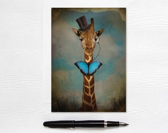 Giraffe Greeting Card - 5x7 Blank - Butterfly and Top Hat