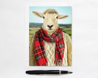 Sheep Greeting Card - 5x7 Blank - Dressed up Animals - Bea goes for a Country Hike