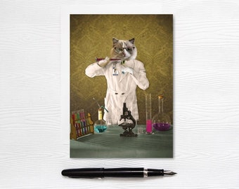 Scientist Cat - Blank Greeting Card Stationery