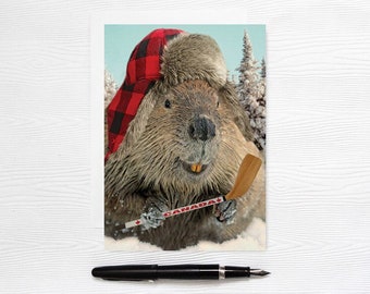 Hockey Beaver Greeting Card - 5x7 Blank - Cards Canada Eh - Made in the Maritimes