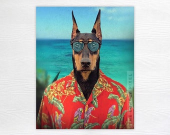 Doberman Dog Photography Art - Magnum PI - Hawaiian Shirt - "Dobernum PI"