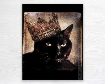 Crown Black Cat Photo Print - 5x7 8x10 11x14 16x20 24x30 - Queen King Cat Portrait