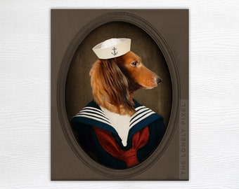 Dackel Fotodruck - Langhaar Doxie - Sailor Haustier Portrait - Nautischer Hund - Sailor Charli