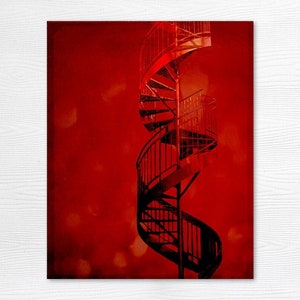 Montreal Photo Print Architecture Photography Spiral Staircase Red Decor Cherry Twist image 1