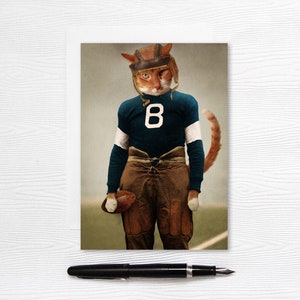 Carte de voeux chat footballeur - Papeterie vierge - 5 x 7 - haricots quarterback