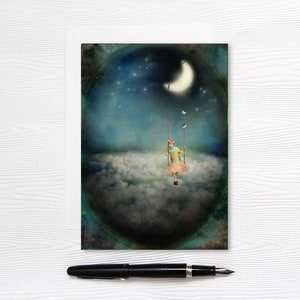 Girl on Swing - 5x7 Blank greeting card - The lonely pixel