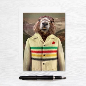 Carte de voeux La marmotte canadienne - 5 x 7 papiers à lettres vierges HBC - Manteau Baie d'Hudson