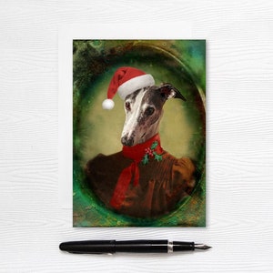 Windhund Weihnachtskarte - Hund Weihnachtsmann - 13x18 Gruß Briefpapier - Misty's 1st Christmas