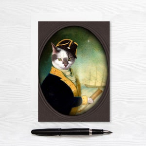 Carte de Voeux Chat - Pirate - Capitaine de Mer - Papeterie Vierge 5x7