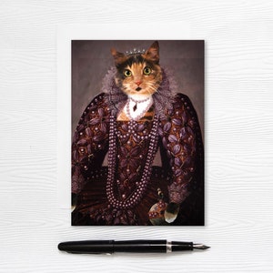 Carte de voeux - Reine médiévale chat - Vierge 5 x 7