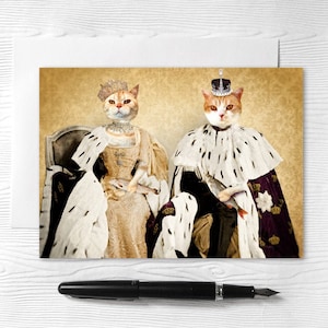 Carte de voeux chat royal - chats roi et reine - carte vierge mariage 5 x 7
