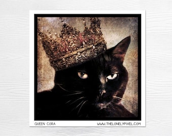 Cat Magnet - Black Kitty Queen Crown - Stocking Stuffer