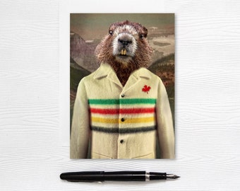 Canadian Groundhog Greeting Card - 5x7 Blank stationary - Hudson Bay Coat
