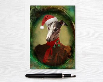 Carte de Noël lévrier - Noël chien père Noël - 5 x 7 papeterie de voeux - 1er Noël de Misty