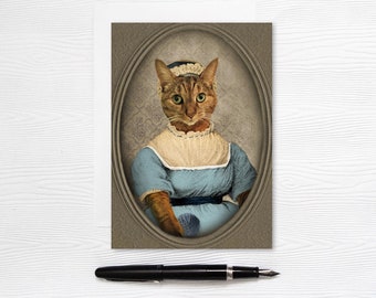 Tarjeta de felicitación en blanco con diseño de gato de Jane Austen - Fabricada en Canadá