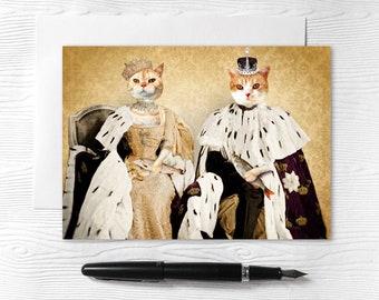 Royal Cat Greeting Card - King & Queen Cats - Wedding  5x7 Blank Card