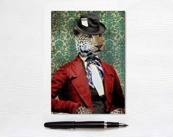 Greeting Card - Leopard Cat - Animal Stationary 5x7 Blank