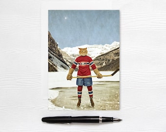 Tarjeta de felicitación de los Montreal Canadiens de los Habs - Papelería con diseño de gato - Hockey sobre hielo - 5x7 en blanco