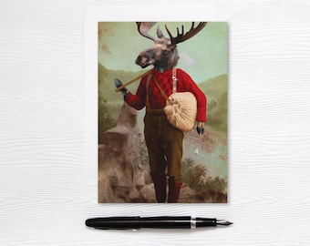 Tarjeta de felicitación Moose - Leñador canadiense - Tarjetas en blanco 5x7 - Vendedor canadiense