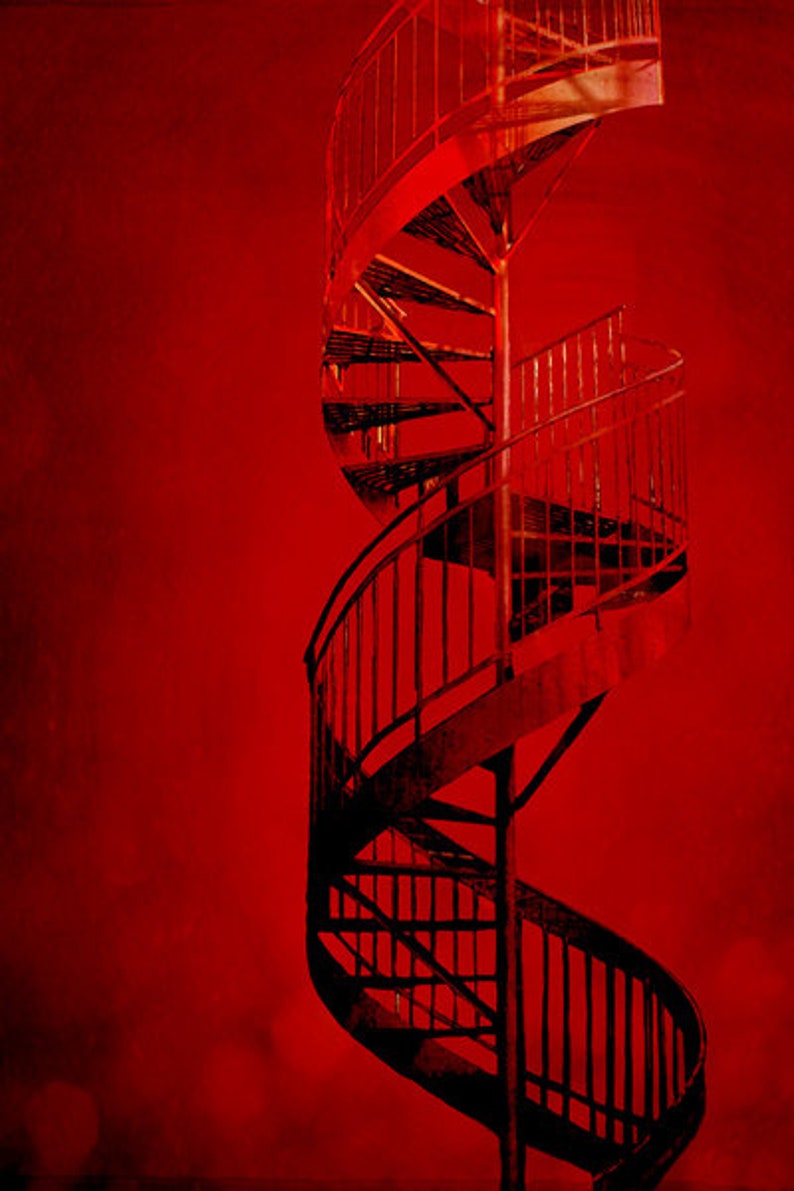 Montreal Photo Print Architecture Photography Spiral Staircase Red Decor Cherry Twist image 5