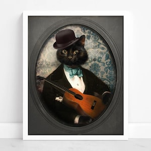 Black Cat Playing Guitar - Art Photo Print - Felix Fitzpatrick