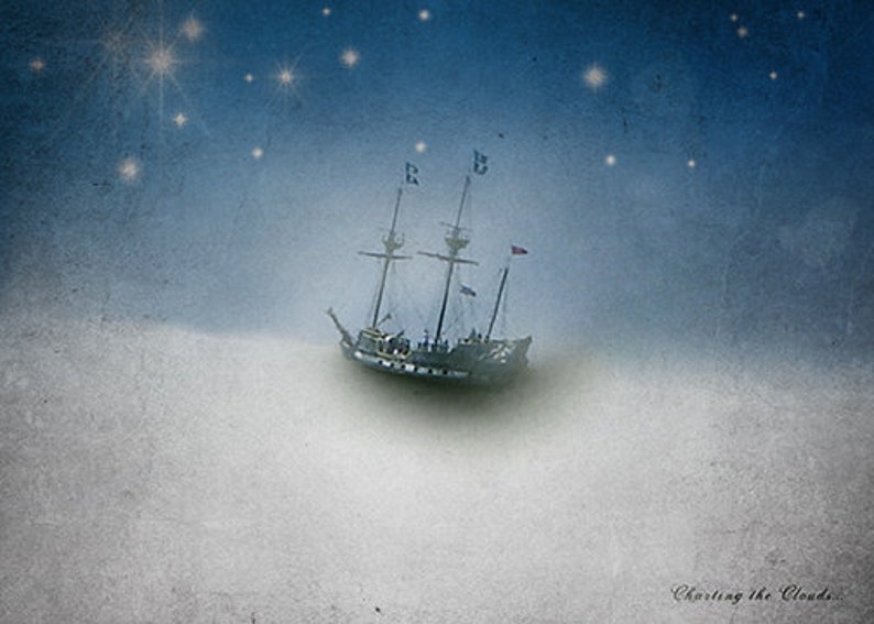 Pirate Ship Decor Photo Print Tall ship Art for the Nursery 5x7 8x10 Charting the Clouds 5x7 inches