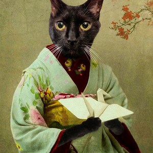 Black Cat Geisha Photography Print of Mou-chan 5x7 inches