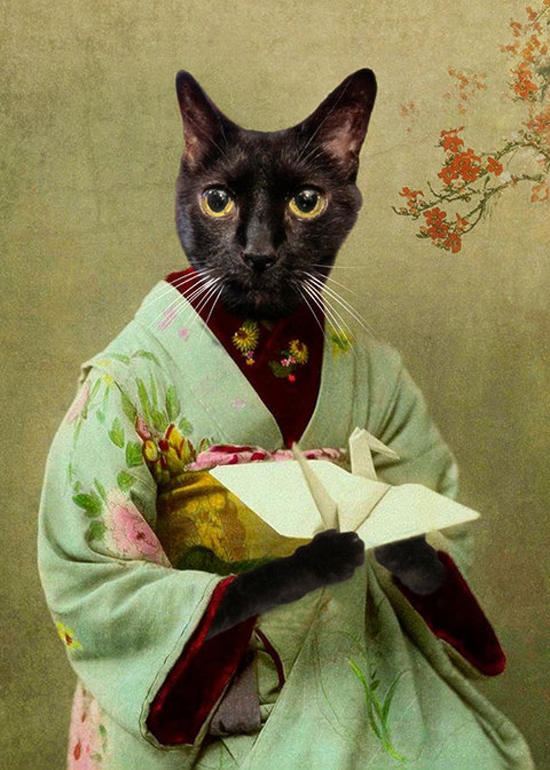 Black Cat Geisha Photography Print of Mou-chan 5x7 inches