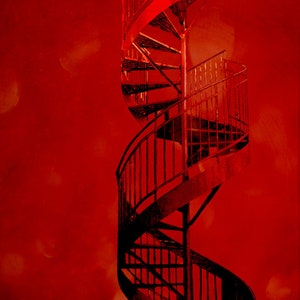 Montreal Photo Print Architecture Photography Spiral Staircase Red Decor Cherry Twist 5x7 inches