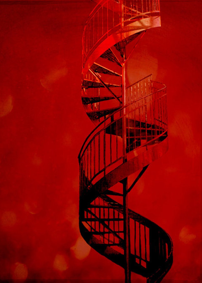 Montreal Photo Print Architecture Photography Spiral Staircase Red Decor Cherry Twist 5x7 inches