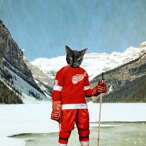 Detroit Red Wings Photo Print Cat Playing Hockey Art The Detroit Red Whiskers 5x7 inches