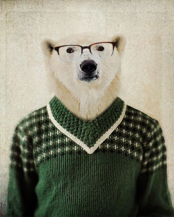 polar bear art nursery glasses nerdy print home decor wall create your own gift card