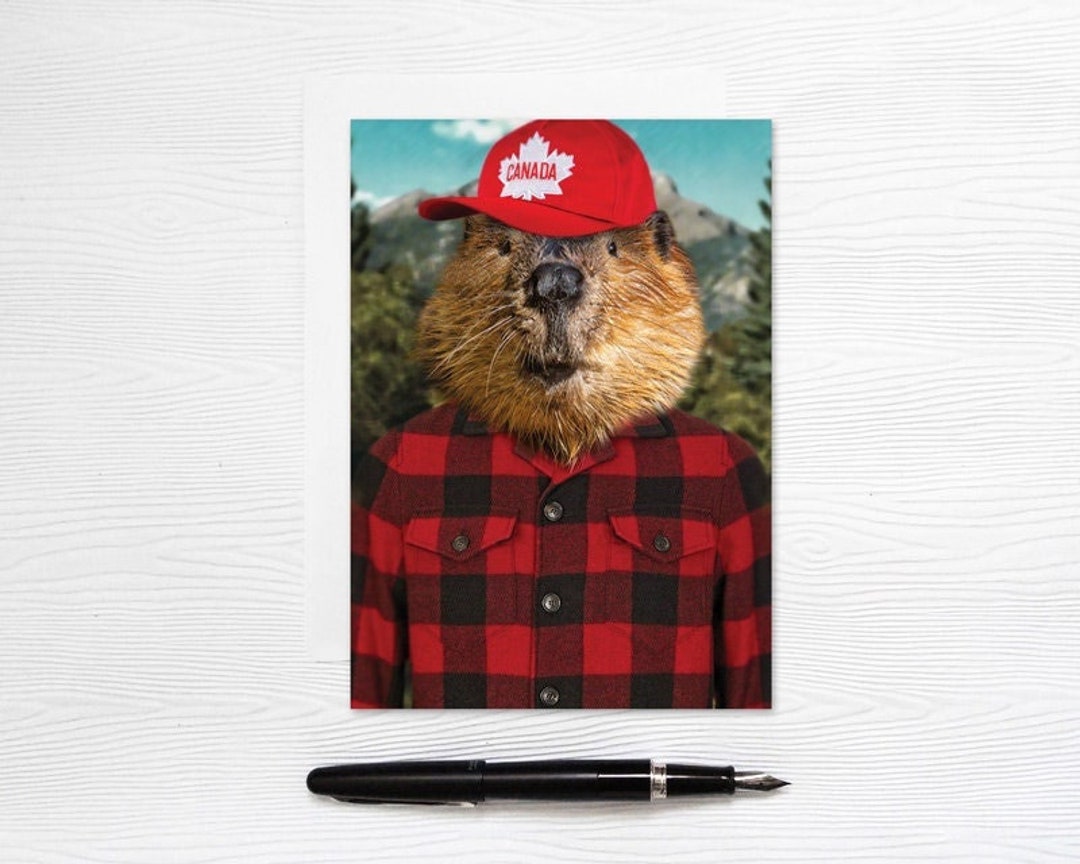 Canada Beaver Greeting Card 5x7 Blank Stationary Plaid Mac