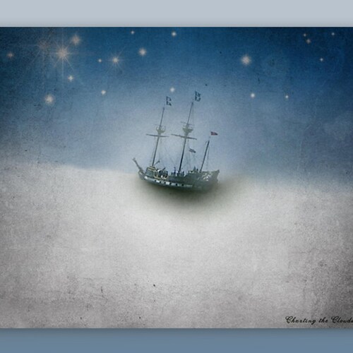 Pirate Ship Decor Photo Print - Tall ship - Art for the Nursery - Celestial Stars - Scooner Sailing - 5x7 8x10 - Charting the Clouds