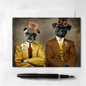 Carte de souhaits Carlin - Steampug Dogs - 5x7 Blank - Cards Canada