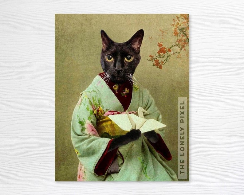 Black Cat Geisha Photography Print of Mou-chan image 1