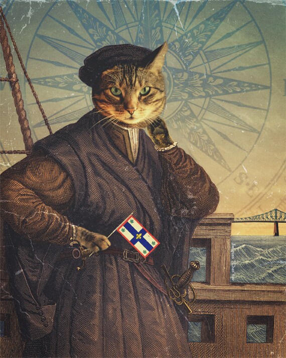 Jacques Cartier Cat Art French Explorer Animal Photography Etsy