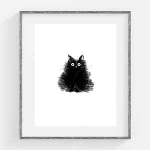 Black Cat Drawing - Cute Illustration Print - 5x7 11x14 - Duster