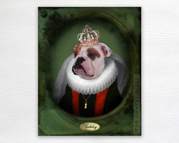 English Bulldog Photo Print Queen Wall Art Dressed up Animals Lucy