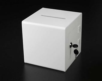 Witte acryl stembus met slot en sleutel - 8" veilige donatie- en suggestiebus met gleuf