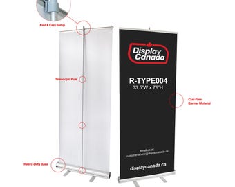 Présentoir à bannière enroulable 33,5 po L x 78 po H – Présentoir portable et personnalisable pour salon professionnel n° R-004