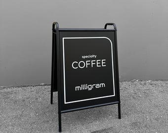 Double-Sided Outdoor Metal Sign Stand | Rover A-Frame Steel Advertising Display | Customizable Business Sidewalk Sign