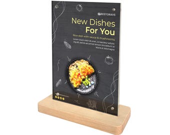 Magnetic Clear Acrylic Wood Base Sign Holder 6"W x 8"H (2pcs)